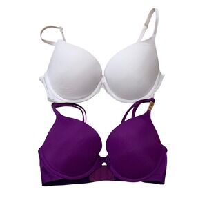 Victoria's Secret PINK T-Shirt Bra White Purple 32D Push Up Padded Underwire Set